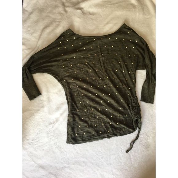 Express Olive Green Shirt with Gold dots size small - Picture 4 of 6